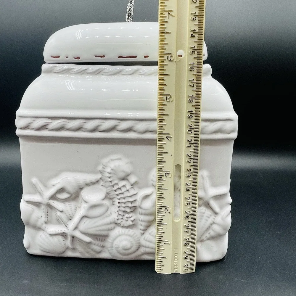 Mud Pie Starfish Sanibel White Canister  Coastal Beach Kitchen Ceramic